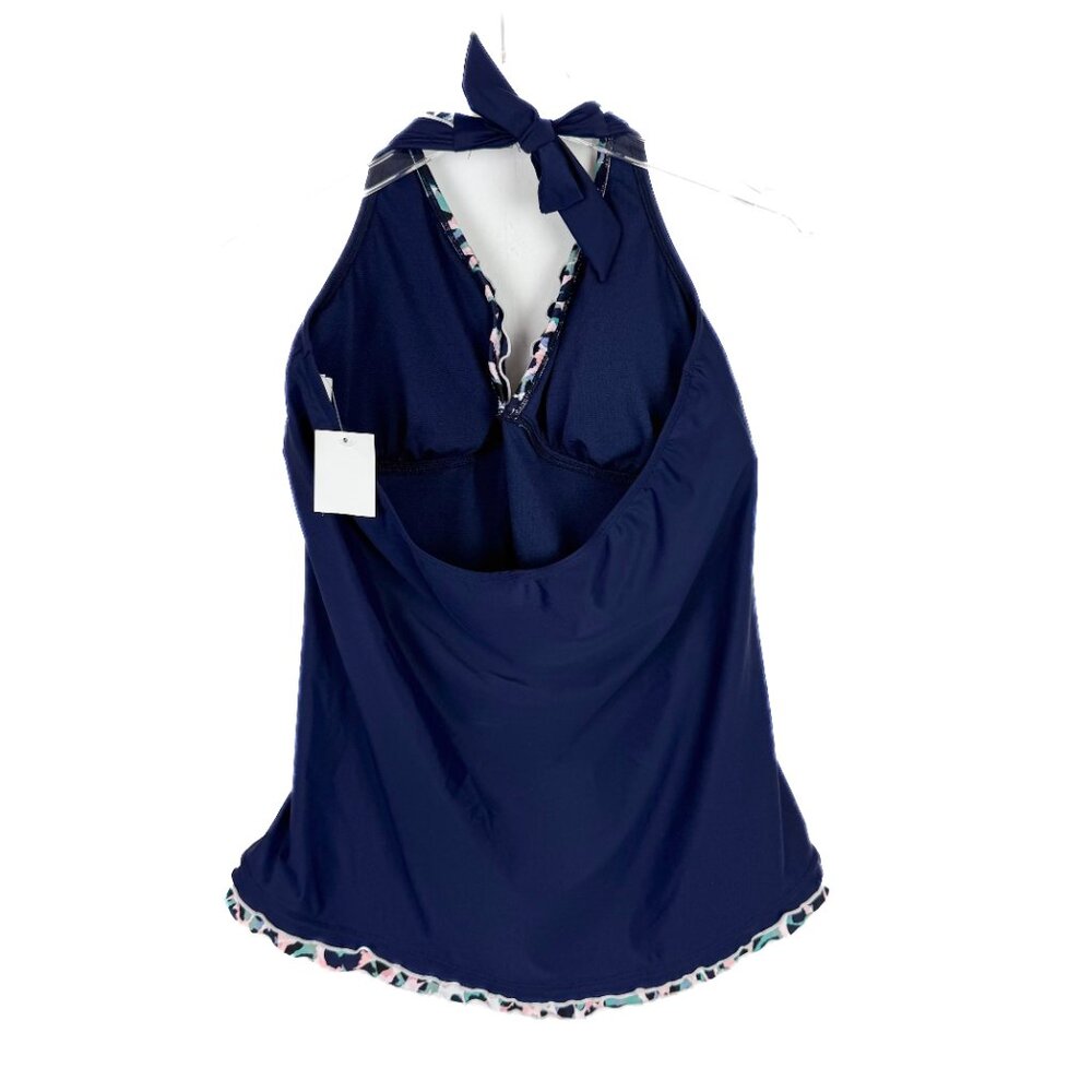 NWT Island Escape Mariposa Halterkini Top Tankini Swim Navy Blue Plus Size 14 - Picture 9 of 11